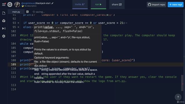 Day 11 - The Blackjack Capstone Project - 7 Hint 13 Solution Walkthrough
