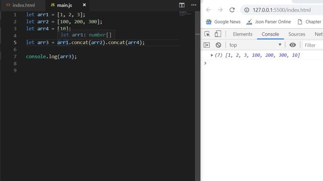 JavaScript Tutorial - 15: Combine two arrays