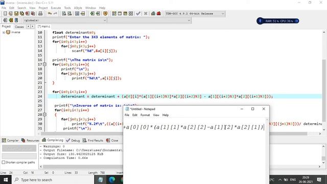 inverse of matrix||#cprogramming #matrixinverse#cprogramming
