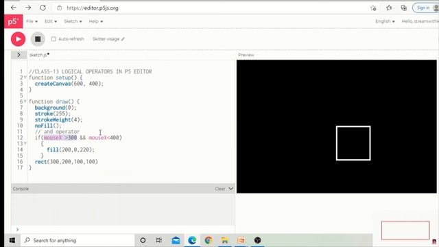 CLASS 13 -LOGICAL OPERATORS IN P5 EDITOR (CODING CLASS FOR KIDS) -JAVA SCRIPT