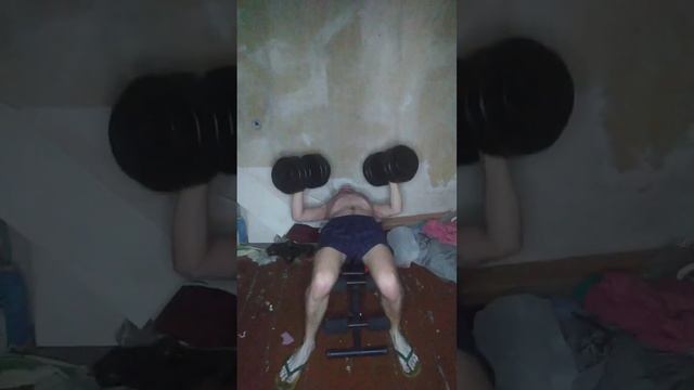 жим лёжа на горизонтальной скамье с гантелями по 26кг техника выполнения третий подход смотреть онлайн