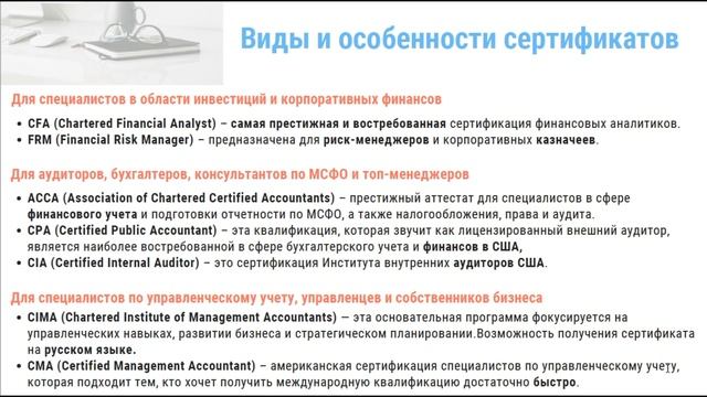 Международные финансовые сертификаты: CFA, ACCA, CIMA и др. смотреть онлайн