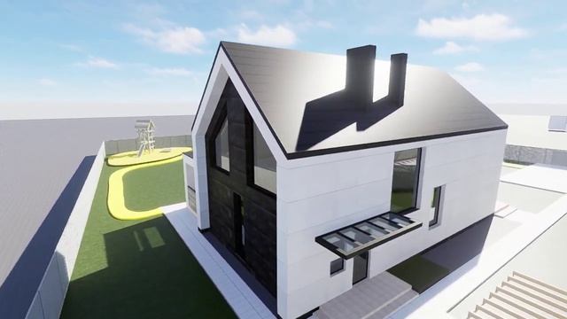 Проект коттеджа "Ванкувер" 180 м2. отделка керамогранитом Laminam, цементно-песчаная черепица.