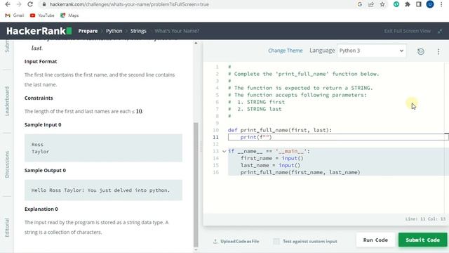 what's your name hackerrank solution in python | HackerRank