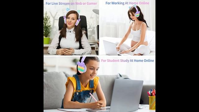 WESADN Bluetooth Headphones Wireless with Microphone Fidget Bubbles Cute Cat Ear with LED Light смотреть онлайн