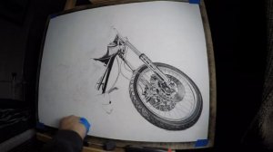 Mickey Rourke's Harley-Davidson "BLACK DEATH 3" Time-Lapse drawing by Bob Rovira.