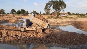 Dump Truck Unloading Soil Bulldozer Pushing Soil EP240