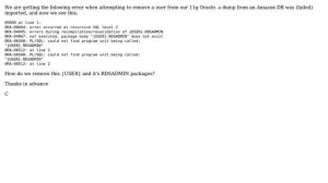 Databases: Oracle AWS package errors when removing user