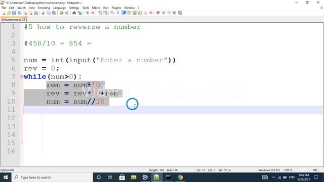 Program to reverse a number in python |Python Interview questions|python for beginners in  telugu