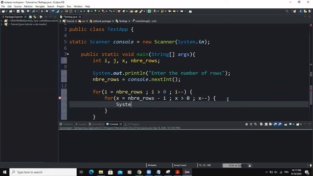 Java program - Print a reversed triangle using for loop statements
