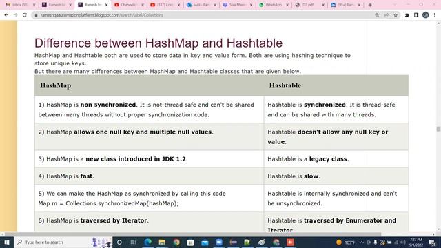 CoreJava Collections Map Difference between HashMap HashTable SEPT20220902 смотреть онлайн