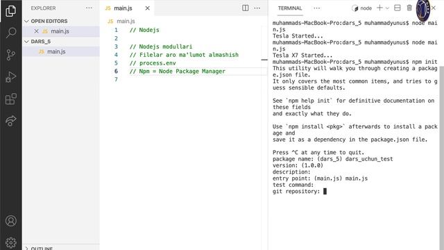 JavaScript Node JS dasturlash tili. 8-dars. Basic nodejs, npm