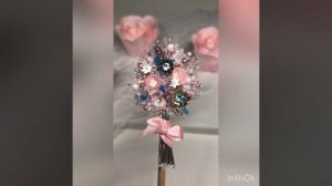 Брошь цветы букет нежный из бисера ручной работы