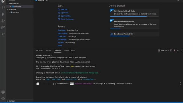 How To Install React App with vs code editor