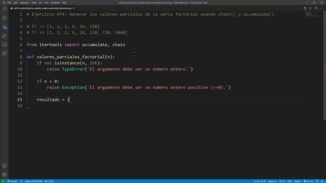 Python - Ejercicio 974: Generar Valores Parciales Serie Factorial Usando chain() y accumulate() смотреть онлайн