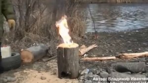 Походная печь из простой кедровой чурки