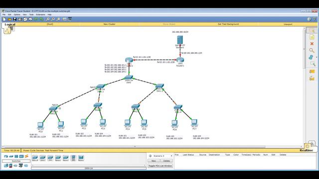 Урок 23 Cisco Packet Tracer. Масштабируем VLAN на нескольких коммутаторах при помощи протокола VTP. смотреть онлайн