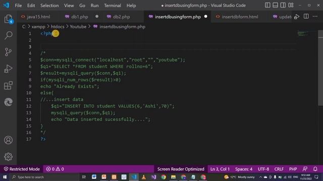 how to insert form data in database using Form in PHP |web development tutorial #82 |Joiya Academy