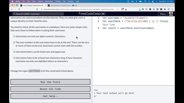 freeCodeCamp Regular Expression, Restrict Possible Usernames, 2021 Coding Tutorials for Beginners