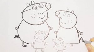 Как нарисовать свинку Пеппу | Пеппа, Джордж, мама свинка и папа свин | мультик раскраска для детей