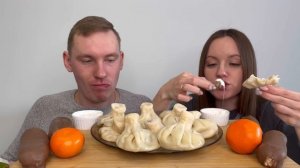 МУКБАНГ 2КГ ХИНКАЛИ ЭКЛЕРЫ распаковка посылки Любимый Василек MUKBANG 2KG KHINKALI ECLAIRS