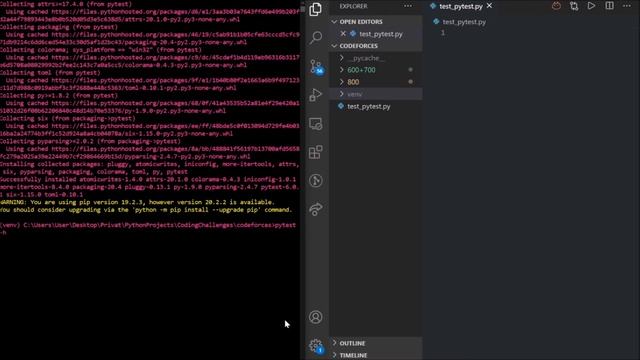 Setting up pytest for coding challenges with python