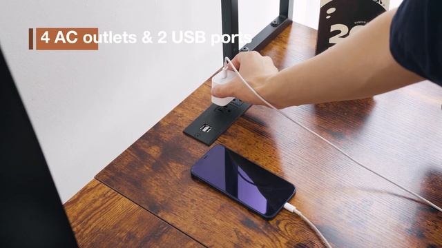 ?Yoobure L Shaped Desk with LED Strip  Power Outlet Reversible L-Shaped Computer Desk