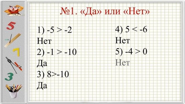 Сравнение рациональных чисел