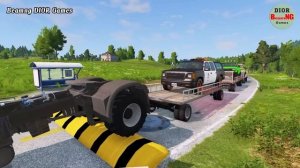 Double Flatbed Trailer Truck vs speed bumps|Busses vs speed bumps|Beamng Drive|393