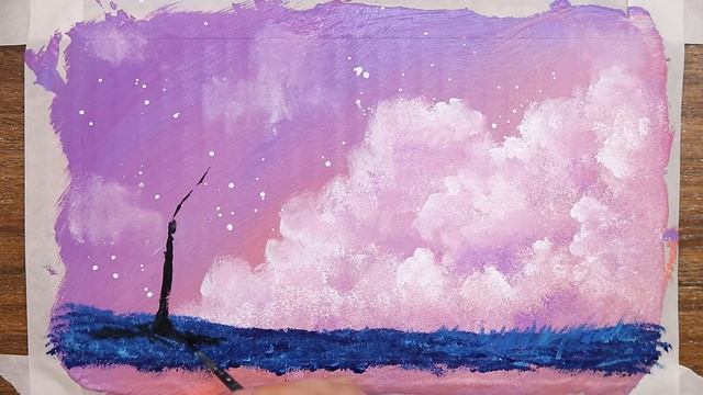 How to Acrylic Painting Pink Clouds & Tree Landscape on Paper Box #809｜｜Satisfying смотреть онлайн