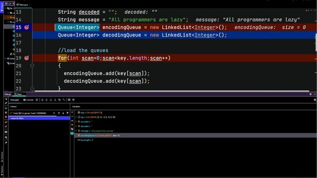 Java - Built-in Queue Data Structures - Encrypt Decrypt