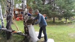 Тестирую изготовленную шишкодробилку.