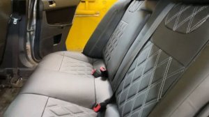 Чехлы на Mitsubishi Lancer 10 из экокожи - серая строчка, ромбы