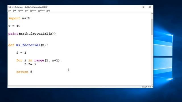 Python - Nivel 18 - Reto 5 - Definiendo una función factorial