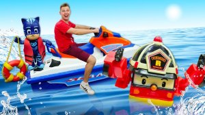 Веселая школа: отдых на пляже! Развивающие видео для детей про Робокар Поли и Герои в Масках