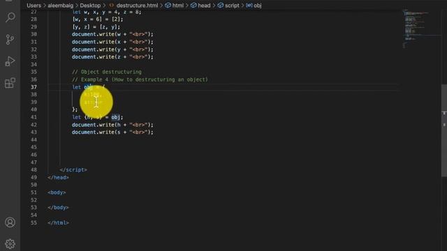 Destructuring Array and Object in ECMAScript 6 in Urdu/HIndi