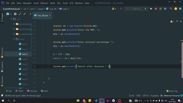 Java program to calculate discount of a product | Code with Aakash