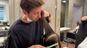 Объемная стрижка на длинные волосы прямым срезом без филировки