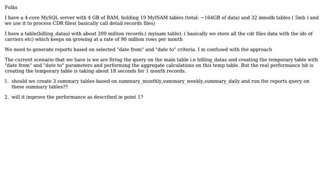 Databases: Mysql Performance tuning for myisam tables.
