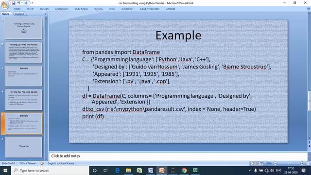 CSV file using Python pandas