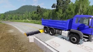 Double Flatbed Trailer Truck vs Speedbumps Train vs Cars Beamng.Drive #1