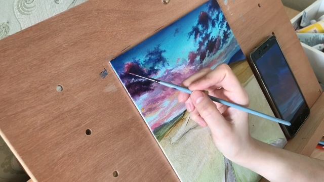 ПЕЙЗАЖ АКРИЛОМ|Первая работа на холсте смотреть онлайн