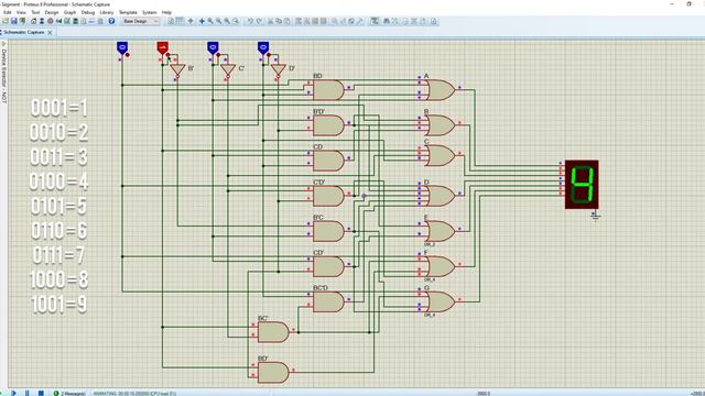 7 Segment display using Logic Gate in Proteus