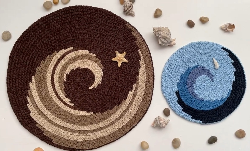 Вязание крючком: Подставная салфетка или коврик узором волна смотреть онлайн