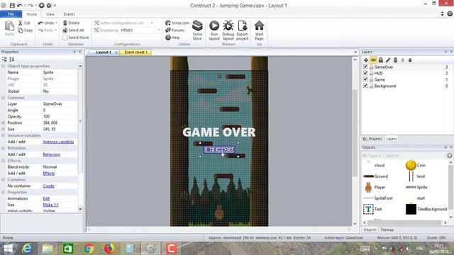 3. Make a Jumping Game - Add Game Over Screen - Construct 2 Tutorial смотреть онлайн