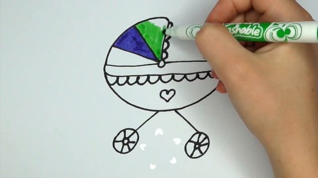 Раскраска для детей Коляска.Как нарисовать Коляску смотреть онлайн