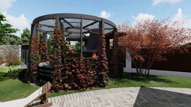 3D визуализация участка в современном стиле с плавательным бассейном смотреть онлайн