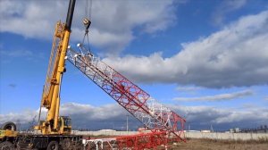 Монтаж башни 40 метров, опора сотовой связи, краном 40 тон 40 метров стрела. БЗАМС
