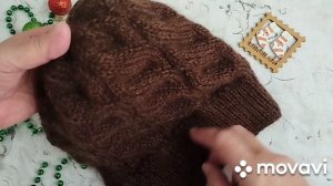 Вязание. ЖЕНСКАЯ ШАПКА СПИЦАМИ ИЗ МОХЕРА. Готовая работа декабря. Обзор.