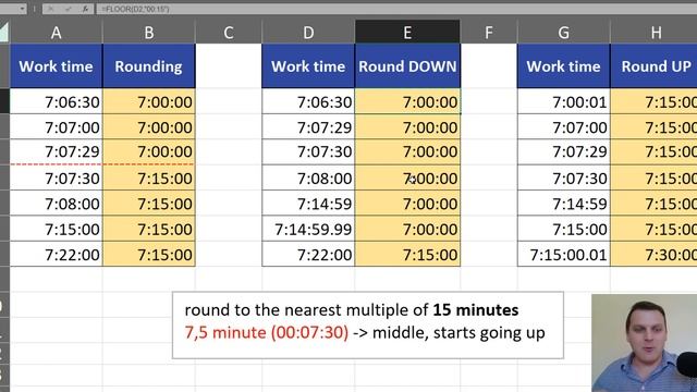 Round time to nearest 15 minutes MROUND, FLOOR or CEILING functions | Excel Tips 52